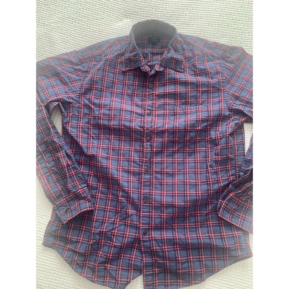 J Crew‎ Mens Button Down Shirt Medium Blue Plaid Long Sleeve 100% Cotton